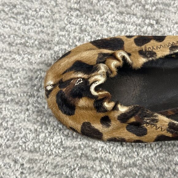 Tory Burch Reva Ballet Flats Womens 7 Shoes Black Brown Calf Hair Leopard - Picture 3 of 8
